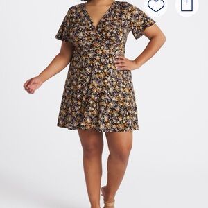 41 Hawthorn ~ Elise Knit Surplice Dress ~ Black with Small Floral Print